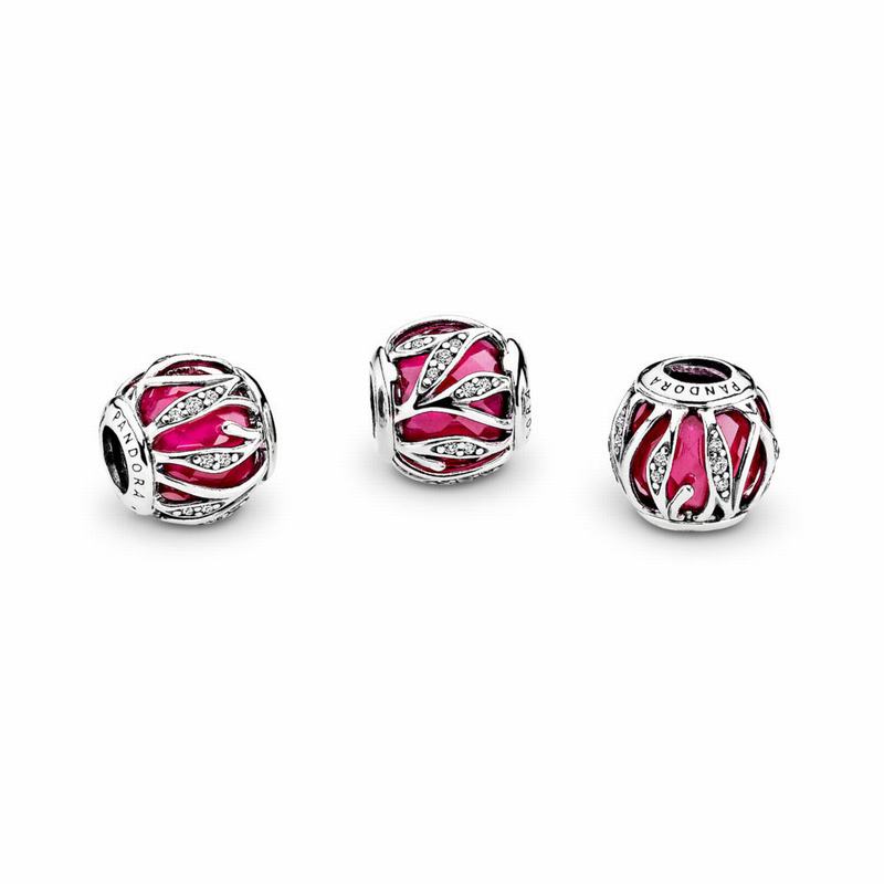 Pandora Nature's Radiance Charm Ireland - Sterling Silver/Red/Mixed Stones/Cubic Zirconia - 702659SQ